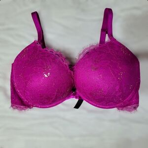 Victoria's Secret Bombshell Push-Up 38D Bright Pink Lace Bra Magenta